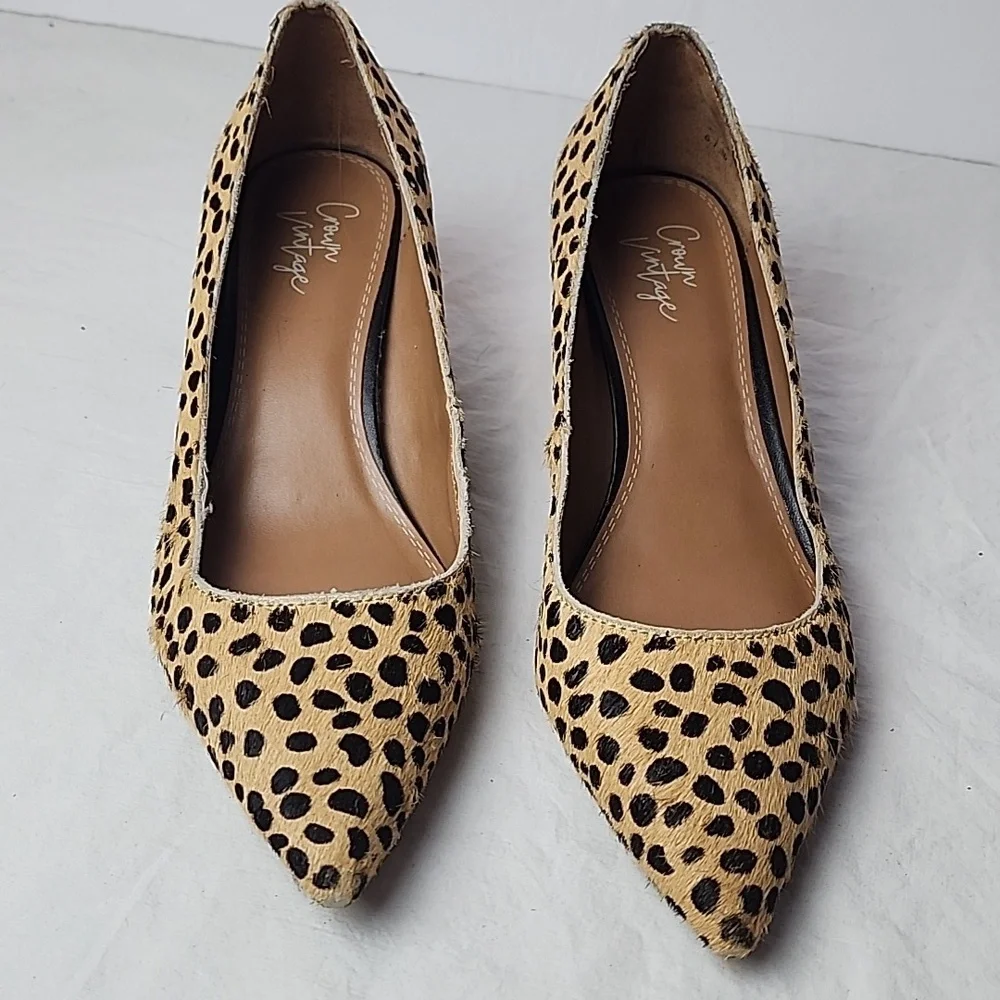 Crown Vintage Juryan Pump Leopard Print Leather Upper 2" Block Heel Size 6 - Picture 1 of 8